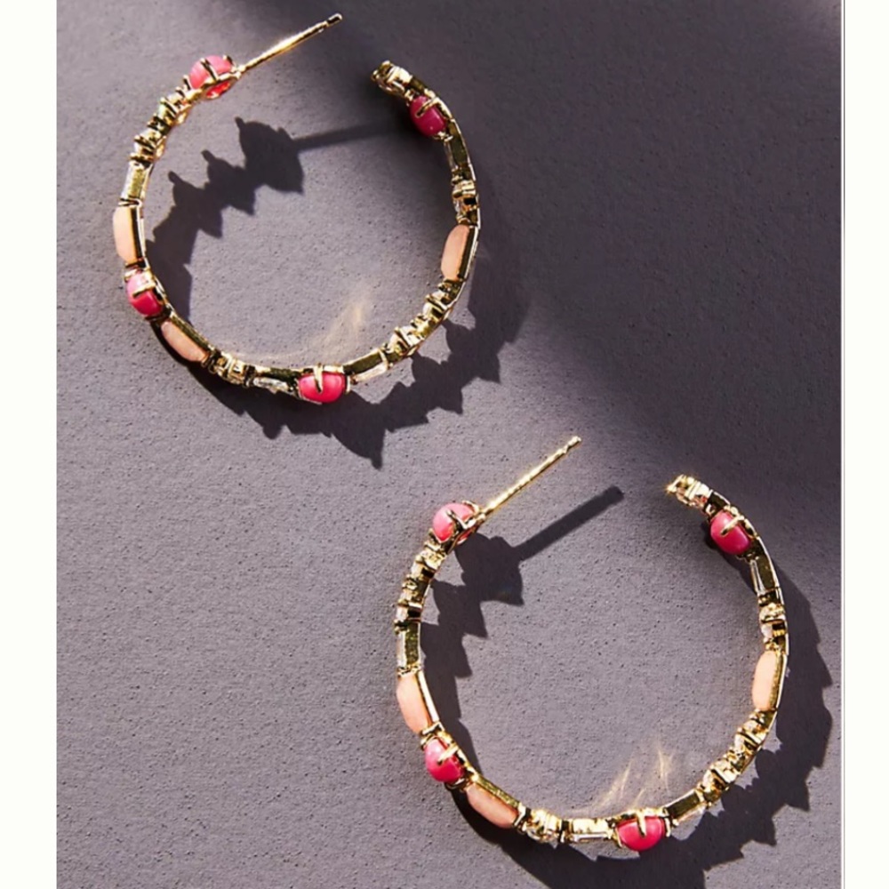 NWT Anthropologie Shades of Sea Glass & Opal Hoop Earrings—-PINK